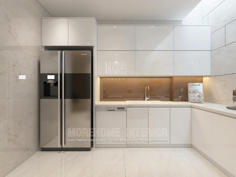 Trang trí nội thất phòng bếp chung cư vơi mẫu tủ bếp phong cách hiện đại và ấn tượng Tủ bếp chung cư